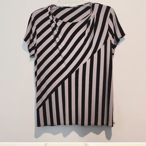 Women's short sleeve knit blouse/top, Size M/L, Grey/Black Stripes